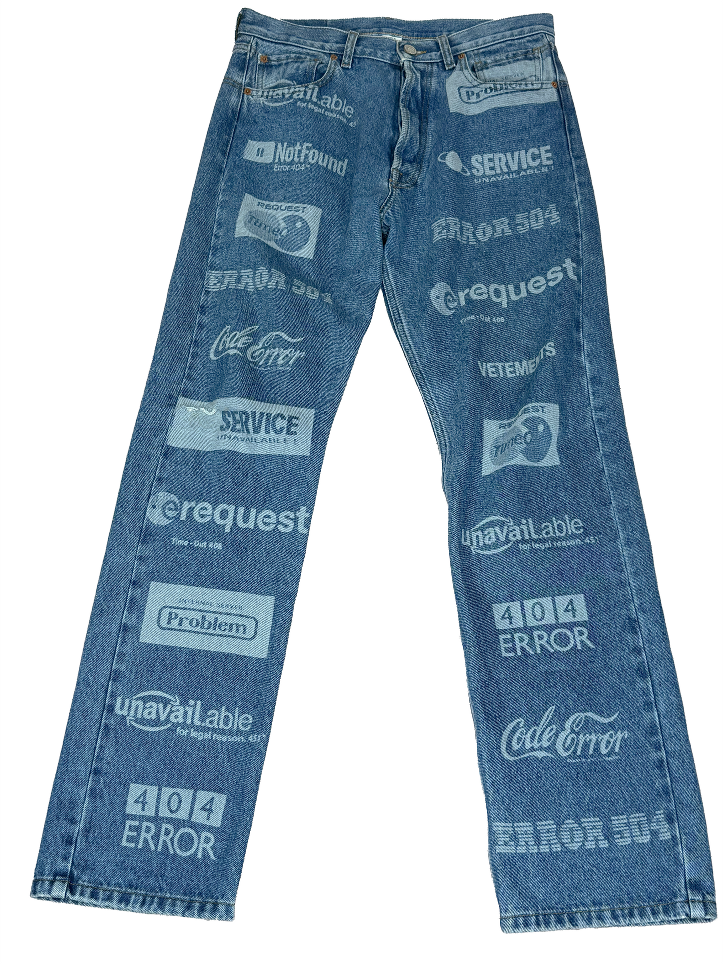 Vetements AH19 "Error" Print Denim Jeans - Size 32