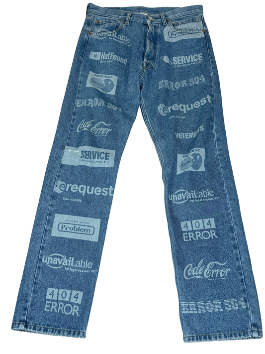 Vetements AH19 "Error" Print Denim Jeans - Size 32